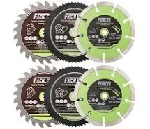 FACHLICH 4-1/2" Circular Saw Blades Set,6pcs HSS/TCT/Diamond Saw Blades for Cutting Wood Metal Plastic Tile 3/8 inch Arbor