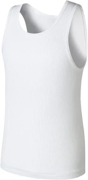 5 Boy&#039;s Hanes White Super Soft Lightweight Tagless Tank Shirts Med 10-12