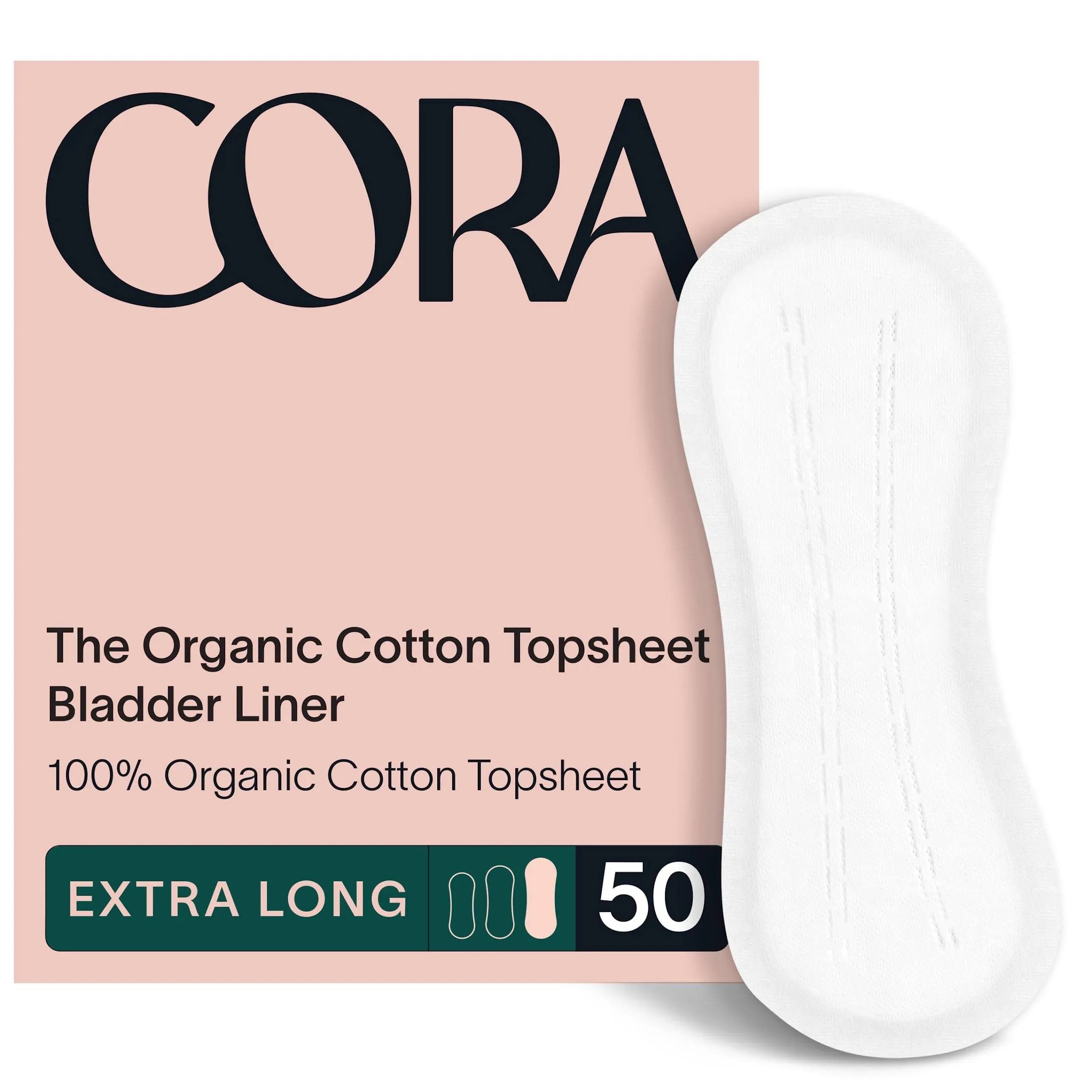 Cora Ultra Thin Organic Bladder Liners | Incontinence & Postpartum Pads for Women | Panty Liners for Bladder Leaks | Breathable Cotton (50 Extra Long