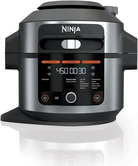 Ninja OL500 Foodi 6.5 Qt. 14-in-1 Pressure Cooker Steam Fryer with SmartLid, that Air Fries, Proofs & More, with 2-Layer Capacity, 4.6 Qt. Crisp Plate & 25 Recipes, Silver/Black