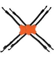 Tack Strap – 4-Way Flat Bungee Cord with Rubber Pad Grip, Non-Slip Tie Down Straps for Motorcycle, ATV, Kayak, Cycling, Camping, Truck Storage, Adjustable Bungee Cords - 2 Pack (Orange)