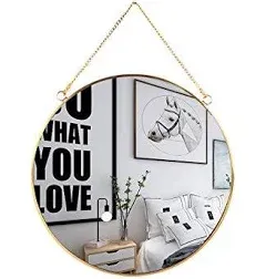 LONGWIN Hanging Wall Circle Mirror Decor Gold Geometric 11.8 inch, 