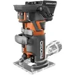 RIDGID 18-Volt OCTANE Cordless Brushless Compact Fixed Base Router with 1/4 in. Bit, Round and Square Bases, and Collet Wrench