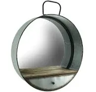 Zeckos Galvanized Metal Tub Frame Round Wall Mirror with Drawer