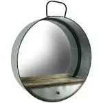 Zeckos Rustic Galvanized Metal Tub Frame Round Wall Mirror with Drawer