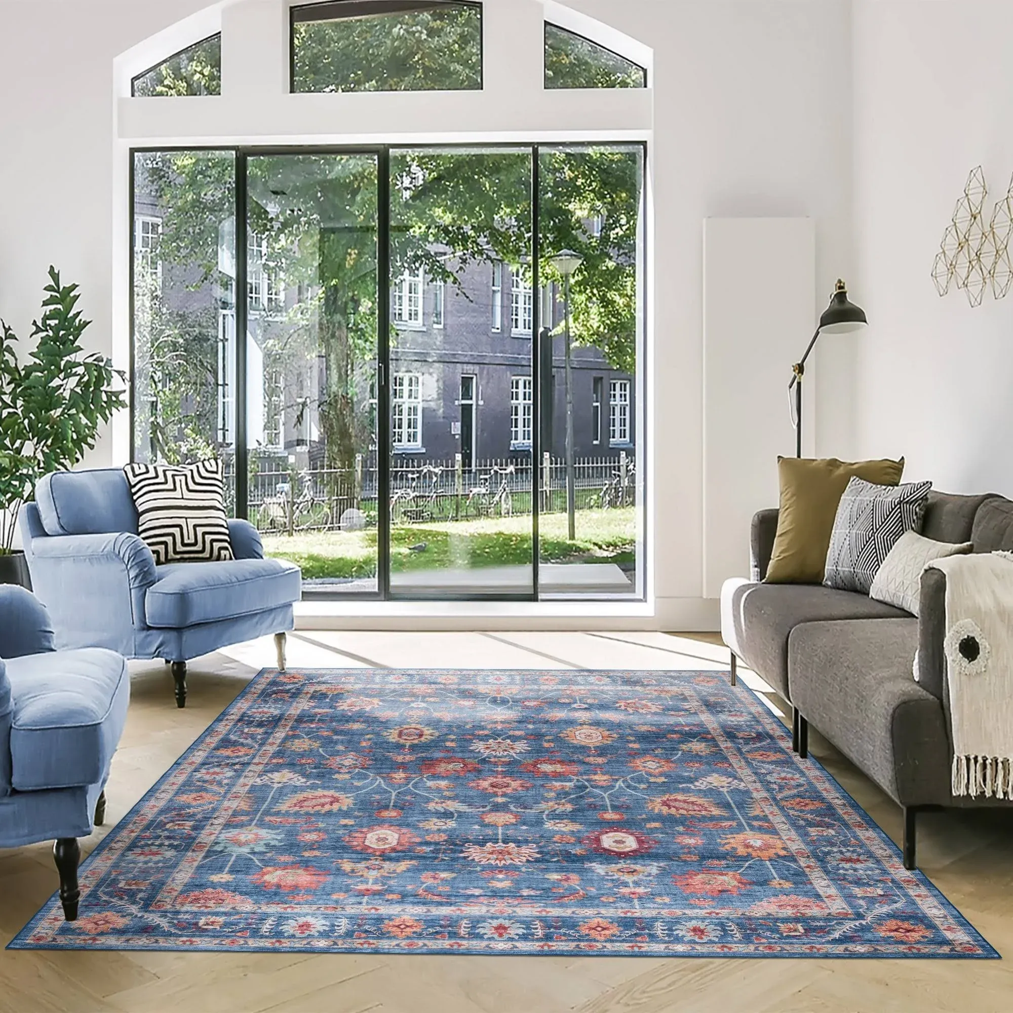 Gertmenian Cullen Blue 3 ft. x 5 ft. Crystal Print Polyester Digitally Printed Area Rug