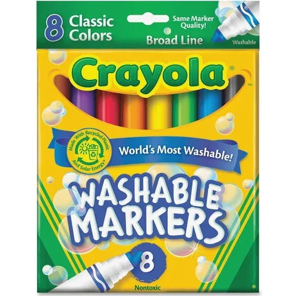 Crayola Broad Point Washable Markers, 8 Markers, Classic Colors Pack of 6