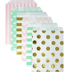 Food Safe Biodegradable Paper Candy Favor & Treat Bags For All Parties - 48 Count Assorted, 7x5 Size - By Chloe Elizabeth (Rainbow Pastel Mix)