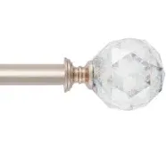 3/4 Inch Diameter Adjustable Curtain Metal Rod with Round Clear Acrylic Ball Finials，86 to 120 Inch