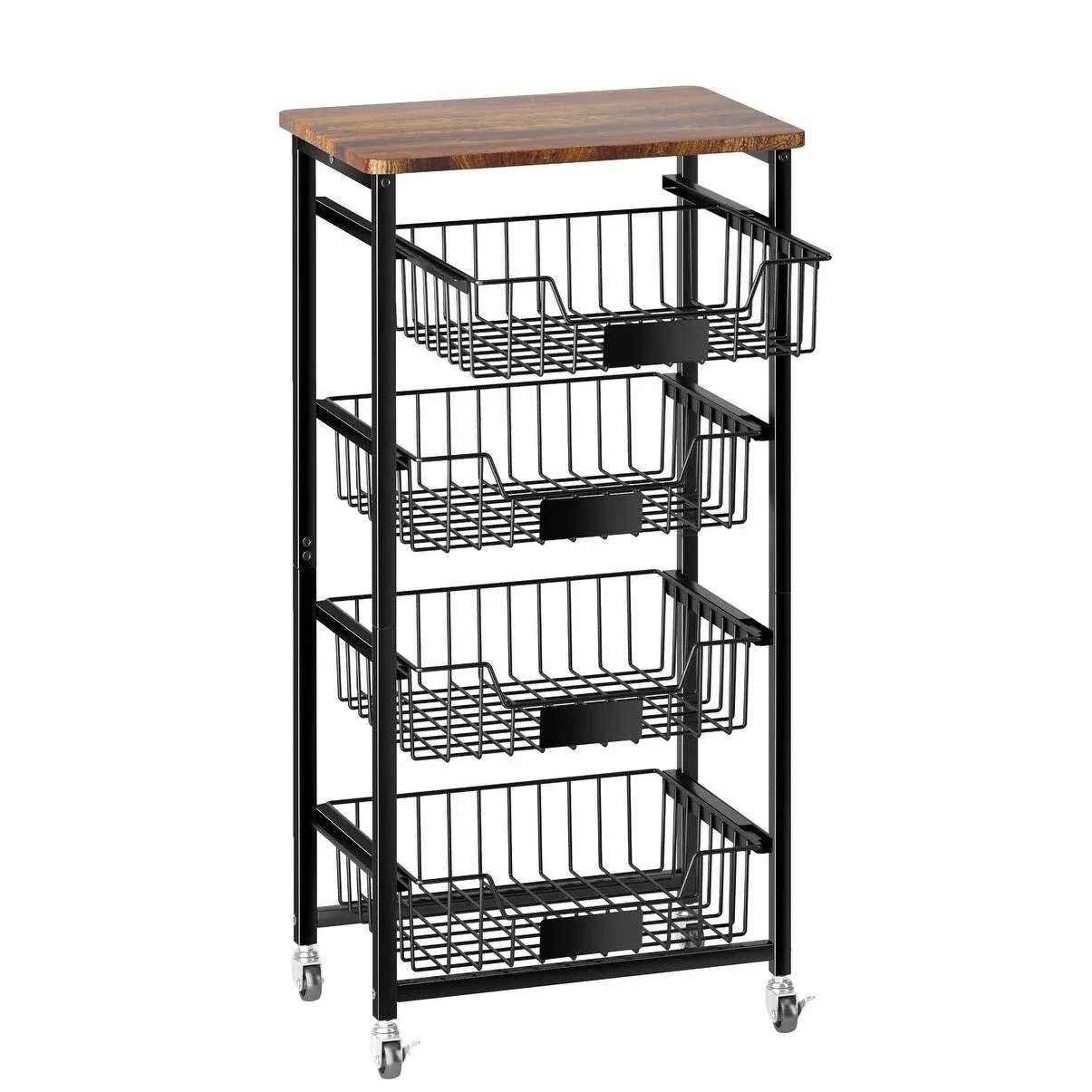 Fruit Basket, 5-Tier Utility Kitchen Organizer and Storage Cart with Pull-Out on