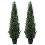 Dr.planzen Artificial Cedar Tree 5 ft Artificial Cedar Topiary Trees for Outdoors Potted Fake Cypress Trees Faux Evergreen Plants for Home Porch Decor Set of 2