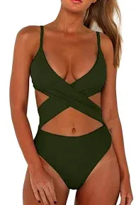 ChyRII Women's Sexy Criss Cross High Waisted Cut Out One Piece Monokini Swimsuit