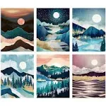 6 Pack Diamond Painting Kits for Adults, DIY 5D Diamond Art, Full Drill Round Crystal Diamond Home Wall Decor Gift, Diamond Dotz Diamond Painting Kits for Kids Hummingbird Cow Sunflower Animal 12x16in