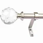 3/4 Inch Diameter Adjustable Curtain Metal Rod with Round Clear Acrylic Ball ...