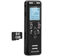 Aiworth E36 16GB Digital Voice Activated Recorder - Black