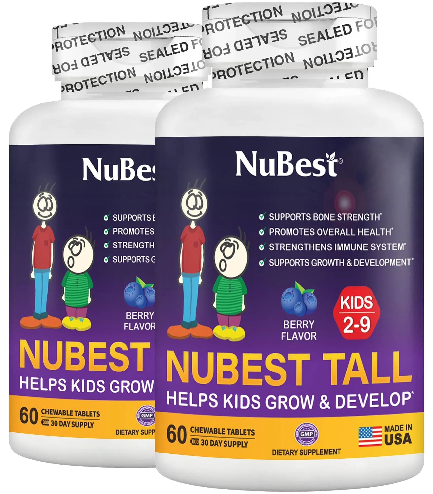 NuBest Tall Kids - Helps Kids Grow & Develop Healthily - Immunity & Bone Strength Support - Multivitamins & Minerals for Kids Ages 4 to 9-60 Chewable