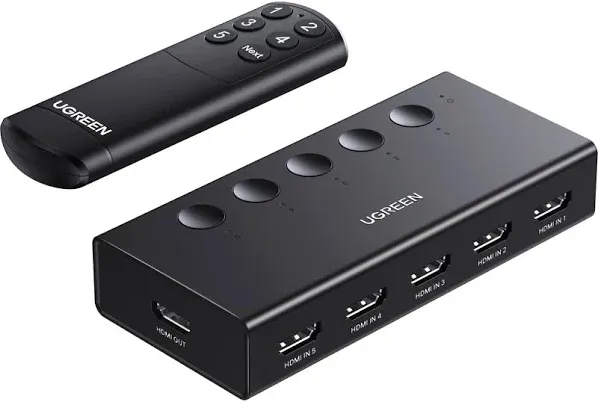 UGREEN HDMI Switch 5 en 1 Salida HDMI 2 0 Switcher, 4K@60Hz HDMI Splitter con Control Remoto 5 Puertos Selector Box Support 3D CEC HDR HDCP2 2