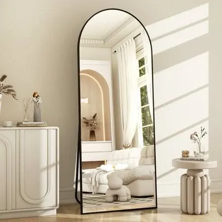 Arched Full Body Mirror, 72''x 32'' Full Length Mirror w/Black Aluminum Alloy Frame,Floor Not Fragile Tempered Mirror Leaning Against Wall for Living Room,Women Dressing Clothes Mirror