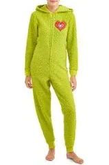 The Grinch Women&#039;s Fuzzy Plush Warm Holiday Hooded Union Suit Pajamas Large