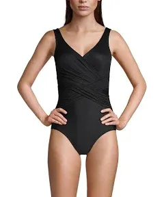 Lands' End Women's Slender Tummy Control V-neck Wrap Swimsuit