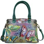 Anna by Anuschka Women&s Hand Painted Leather Small Satchel 8252, Butterfly Paradise