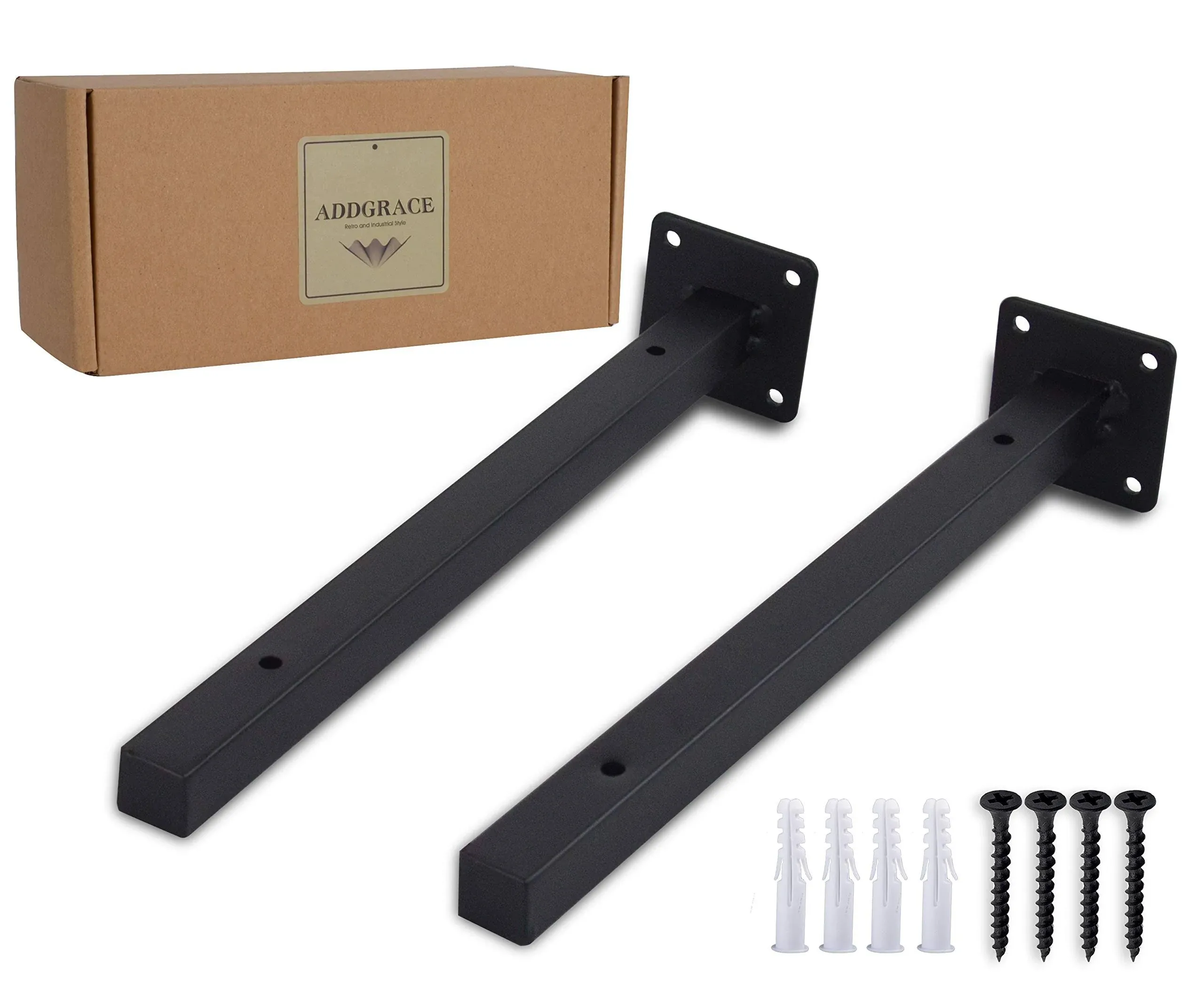 AddGrace Industrial Black Shelf Brackets 12 Inch L Brackets for Shelves Heavy Duty Floating Shelf Brackets Industrial Metal Shelf Support