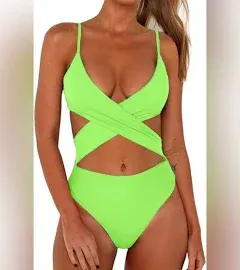 Chyrii Women's Swim Sexy Criss Cross High Waisted Cut Out One Piece Monokini Swimsuit