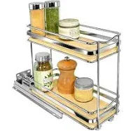 Lynk Professional Elite Pull Out Spice Rack Organizer for Cabinet, 8-1/4 in. Wide, Double, Wood-Chrome