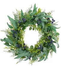 Puleo International Artificial Eucalyptus Floral Spring Door Wreath