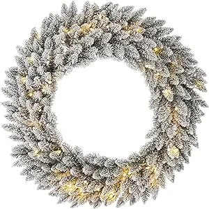 Glitzhome 36" Pre-Lit Snow Flocked Christmas Wreath