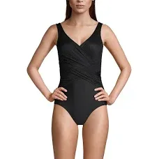 Lands' End Women's Slender Tummy Control V-neck Wrap Swimsuit