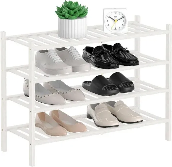 RONGJIA 5-Tier Natural Bamboo Shoe Rack - Stackable Storage Shelf with Multi-function Combinations - Free Standing Shoe Racks for Convenient Shoe