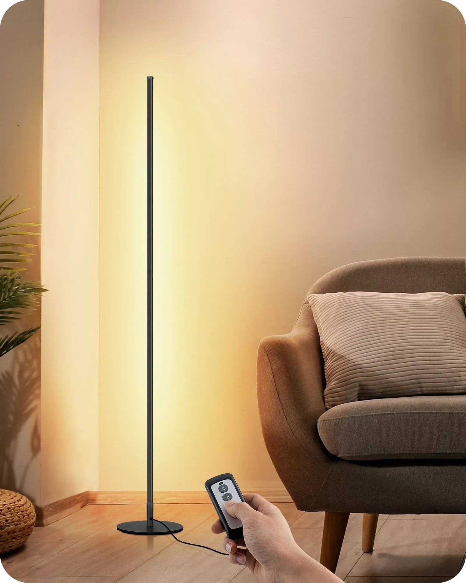 LED Corner Floor Lamp, 57.5&#034; Minimalist Dimmable Sleek Light, Adjustable Heig...