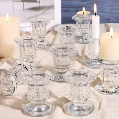 Lanttu Glass Candle Holders Set 12 Pcs Gold Candlestick Holders Bulk Taper Candle Holders for Wedding Festival Table Centerpi