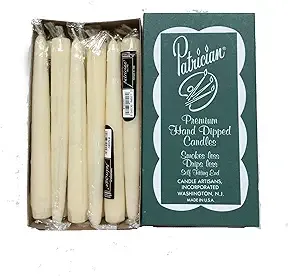 Patrician Smokeless Dripless Hand Dipped Self Fitting Candles 8&#034; Ivory Box Of 12