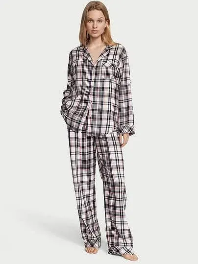 Amazon Essentials Women's Flannel Long-Sleeve Button Front Shirt and Pant Pajama Set