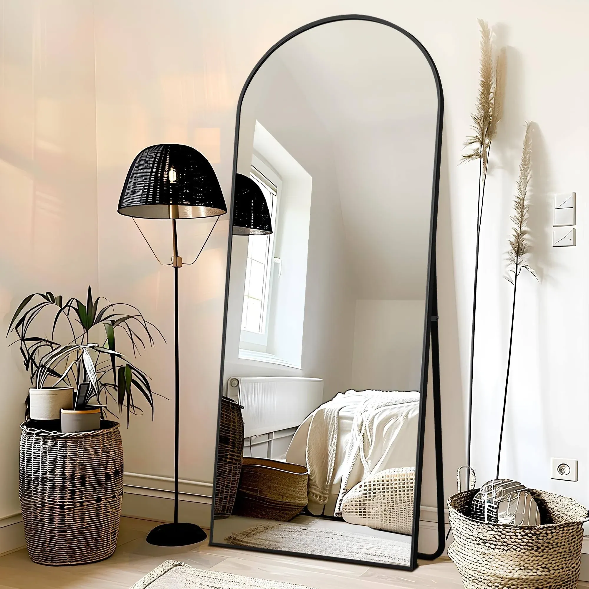 NicBex 56"x19" Arched Full Length Mirror with Stand, Aluminum Alloy Frame Arch-Top Full Body Mirror - Free Standing, Leaning Against Wall or Wall-Mounted, Gold