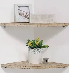 10 inch Corner Wall Shelf Set of 2 Solid Wood Corner Floating Shelves for Wal...