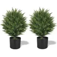 Ecolvant Two 21''T Artificial Topiary Ball Tree UV Resistant Artificial Shrubs Potted Artificial Cedar Tree for Outdoor Indoor Front Porch Garden