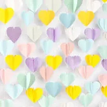 Pastel-Party-D<wbr/>ecorations 3D Heart Garland - 39Ft Yellow Blue Pink Rainbow