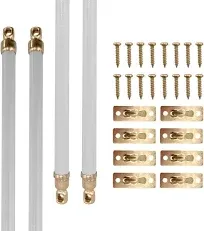 Amazing Drapery Hardware White Swivel Sash Curtain Rods with Brass Ends, Set of 4 (Hardware Included) - Adjustable Length 11-19 Inches, Easy to Install Metal Rods for Doors, Windows, and Sidelights