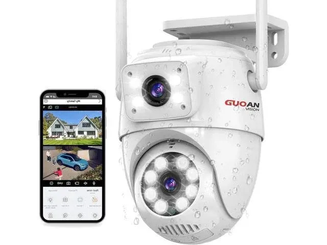 【Dual Lens Linkage】Wireless Security Camera Outdoor, 6MP WiFi Security Camera,Outdoor Camera Wireless,360°View,IP66 Waterproof,Human Detection&Tracking,Night Vision,24/7 Record,CORDED POWER