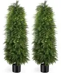 2 Pack 5ft Artificial Cedar Topiary Trees, Outdoor Artificial Plants, Artificial Shrubs Fake Plants Uv Rated Potted Plants