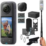 Insta360 X4 Battery Bundle- Waterproof 8K 360 Action Camera Bundle Includes Extra 2 Batteries, Charger, Invisible Selfie Stick, Lens Cap, Black