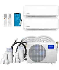 MRCOOL DIY Mini Split - 27,000 BTU 2 Zone Ductless Air Conditioner and Heat Pump with 25 ft. and 50 ft. Install Kit, DIYM227HPW01C10