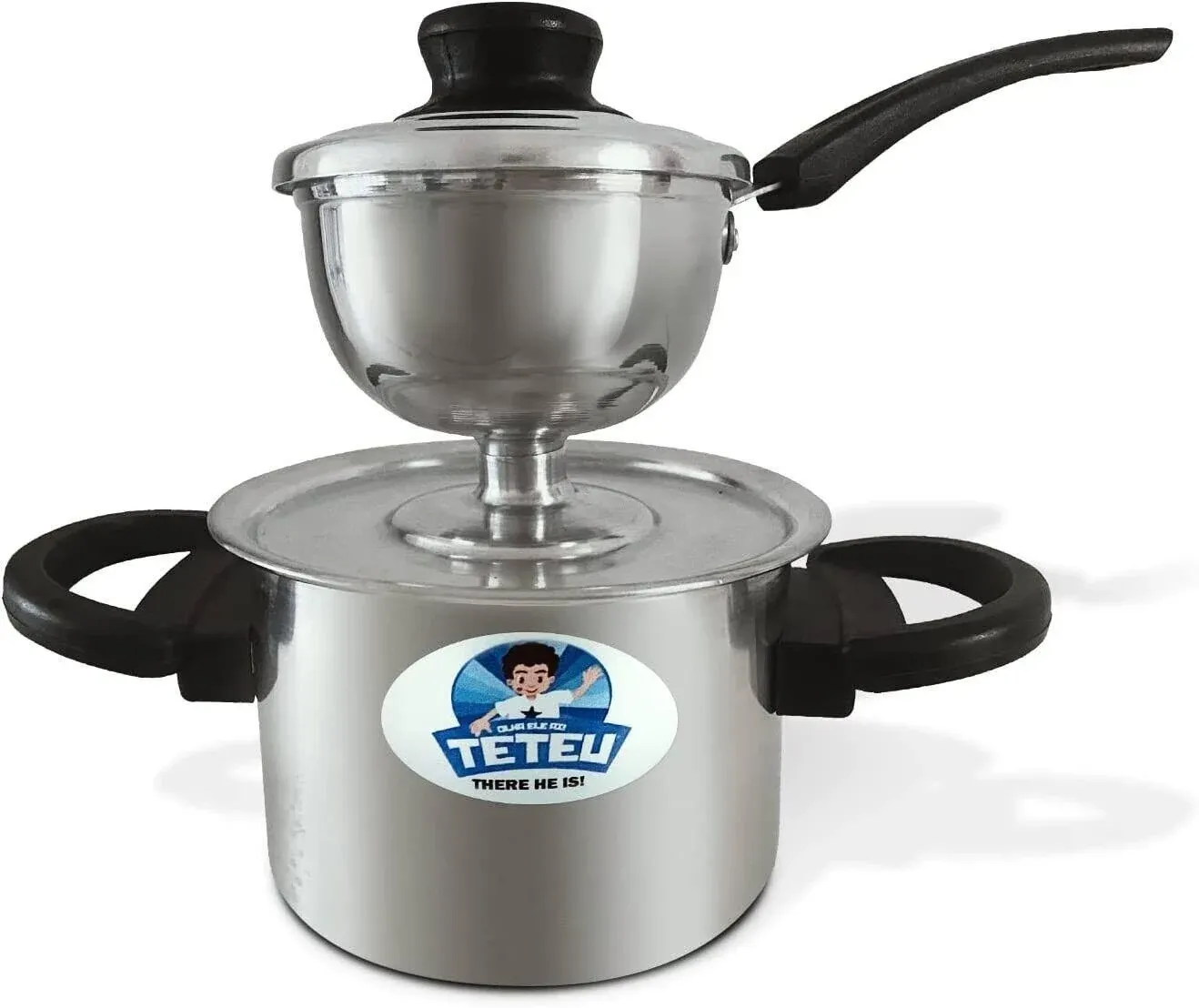 Teteu | Cuscuzeira Nordestino | Brazilian Couscous Pot Steamer Pot for Cooking, cuzcuzeira, Couscous, Rice, Vegetables Durable Metal Pot with Handle