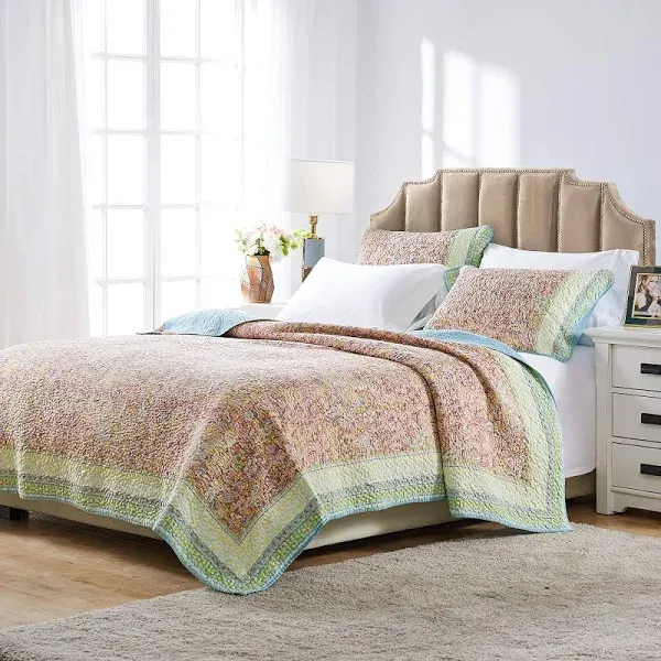 Greenland Home Fashions Quilt Set Tropical Botanical Oversized, Pastel, Twin