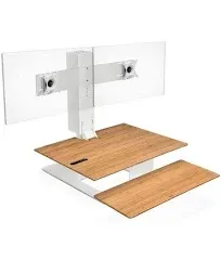 Uplift Desk - E7 Electric Standing Desk Converter, White Base, Natural Rubberwood Worksurface (Dual Monitor)