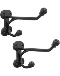 Rustic Wall Hooks Heavy Duty Set of 2 Black Cast Iron Hooks for Bags Coat Tow...