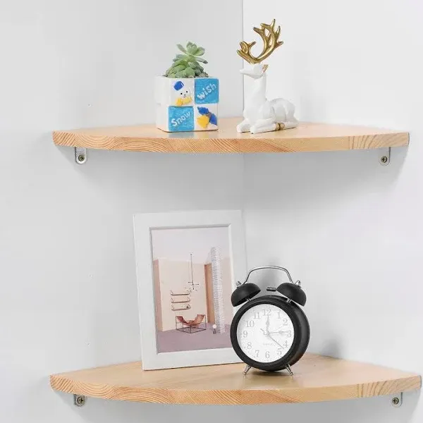 10 Inch Corner Wall Shelf Set of 2, Solid Wood Corner Floating Shelves for Wall,